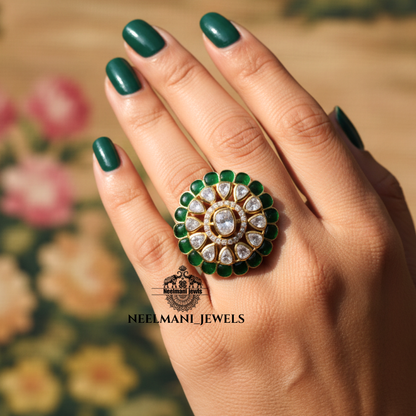 Green Talp Emerald  Moissanite Ring