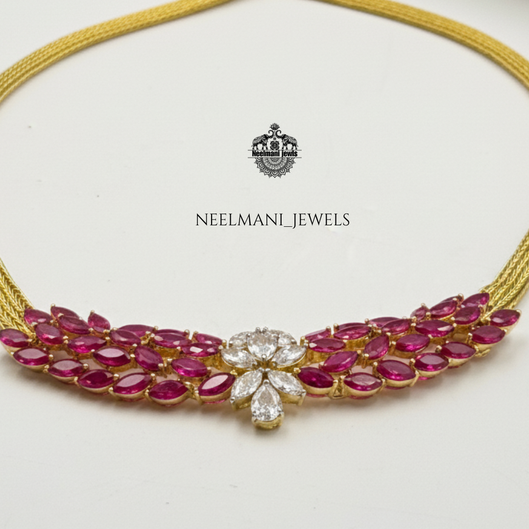 AD Ruby Stone Nan Chain Necklace for Women | Elegant Gold Chain