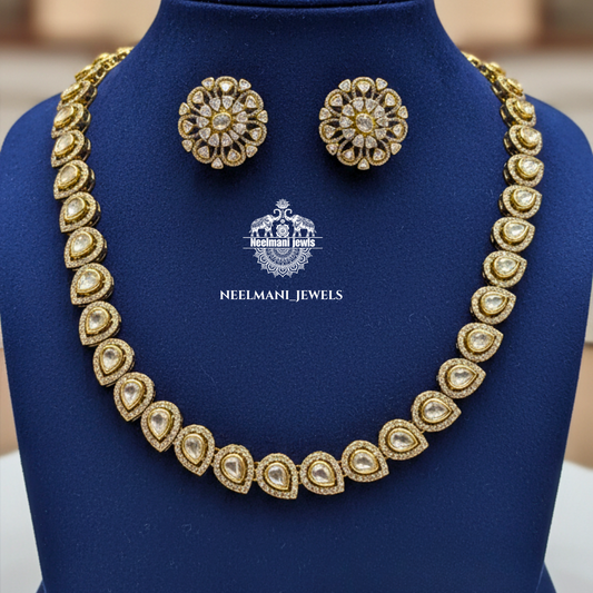 premium fashion jewelry, sparkling stone necklace, trendy necklace for women, luxurious jewelry set, ethnic and western jewelry, festive wear necklace set, gifting jewelry for women
