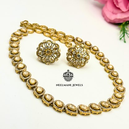 premium fashion jewelry, sparkling stone necklace, trendy necklace for women, luxurious jewelry set, ethnic and western jewelry, festive wear necklace set, gifting jewelry for women