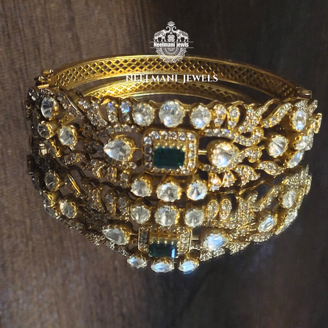 925 Silver Moissanite Polki Bangle,