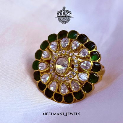 Green Talp Emerald  Moissanite Ring