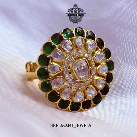 Green Talp Emerald  Moissanite Ring