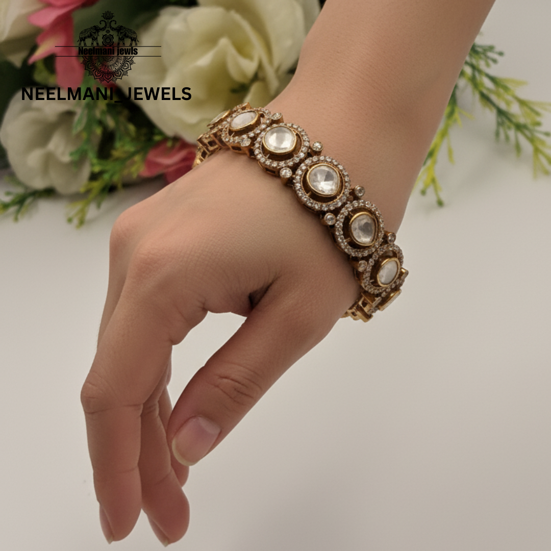 Handmade Polki Bangle with Moissanite Diamonds