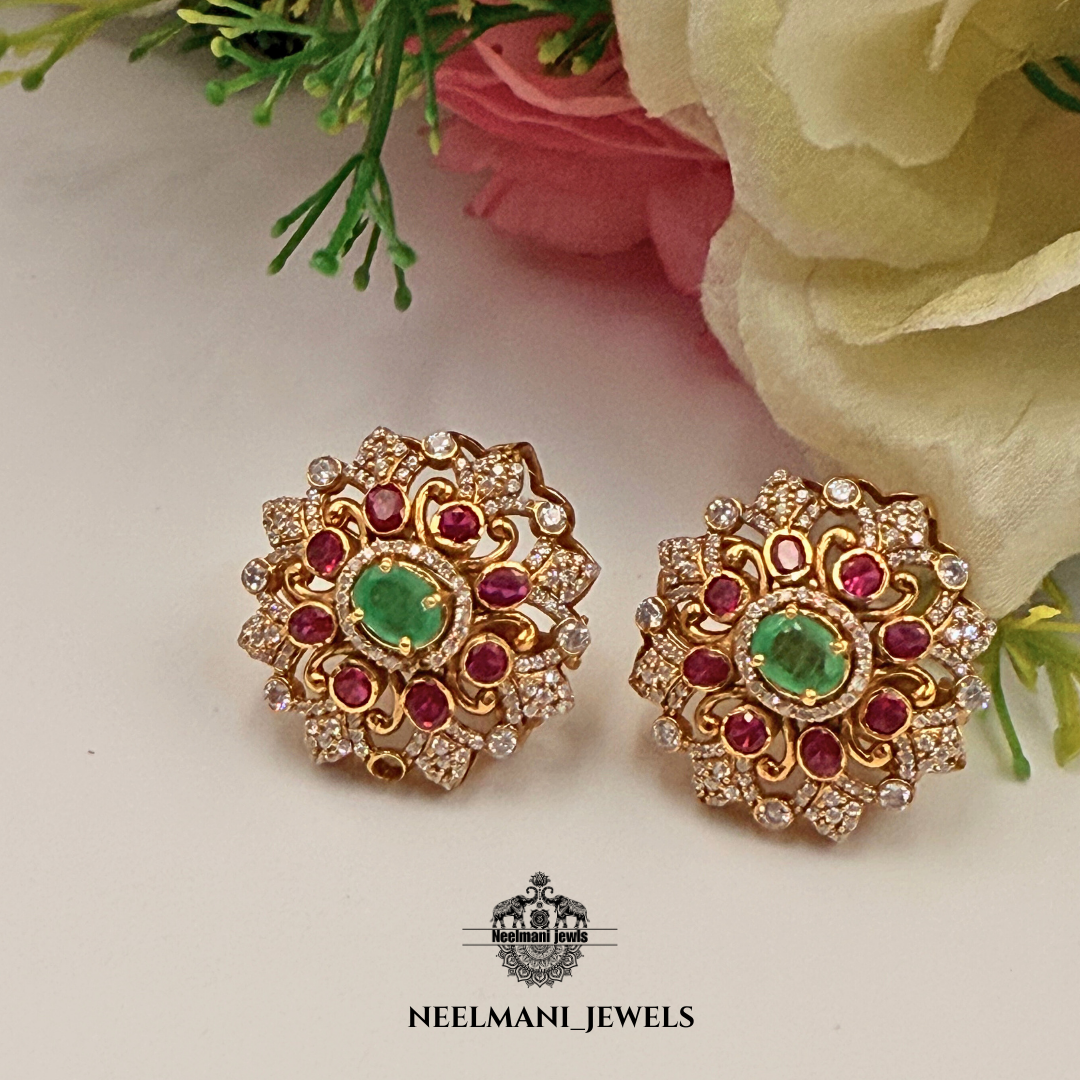 Pink Green Stone Earrings