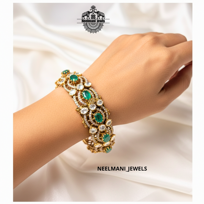 Emerald Green Stone Bangle – Luxury 925 Silver Bridal Kada Jewellery