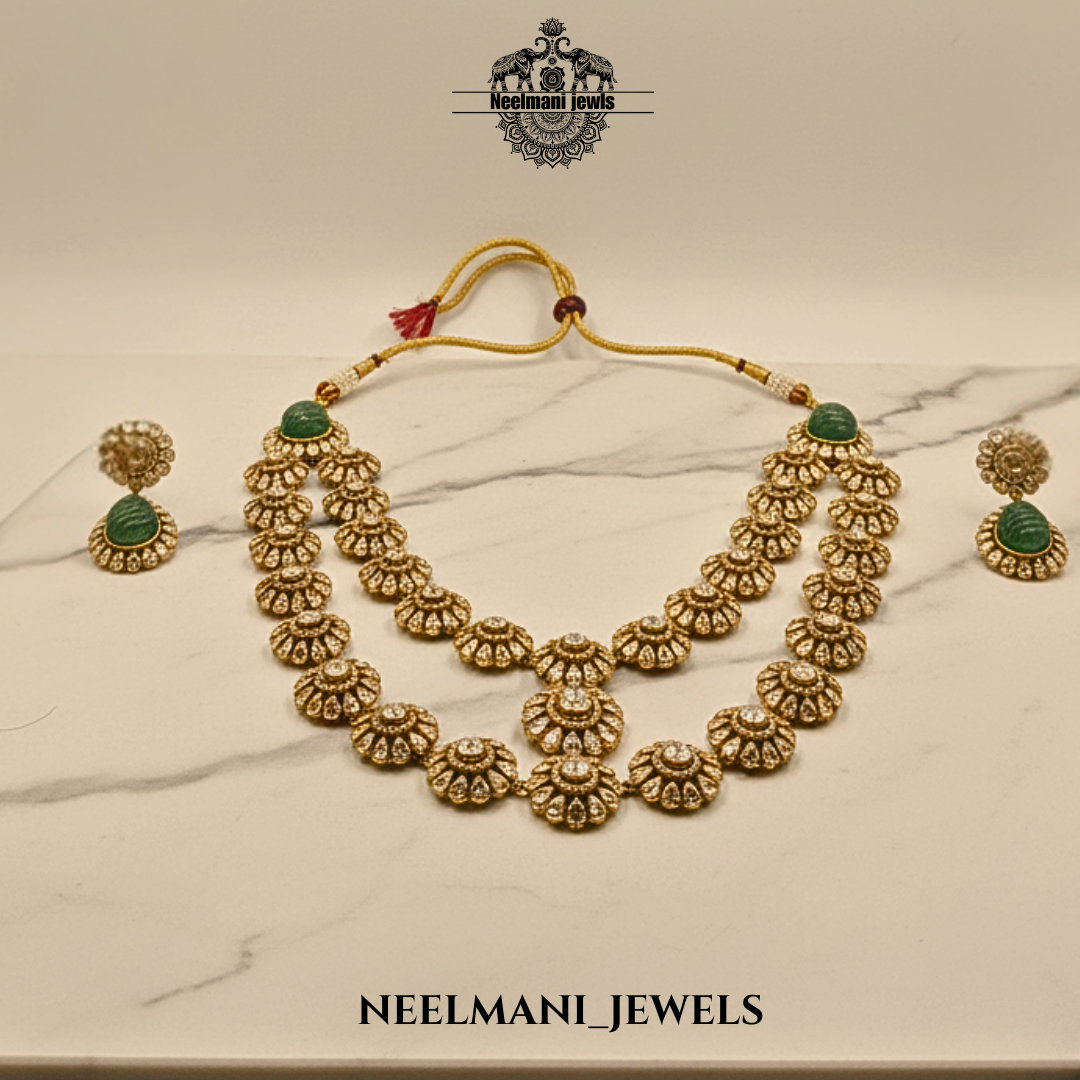 Traditional Long Moissanite Polki Haram Bridal Set Women