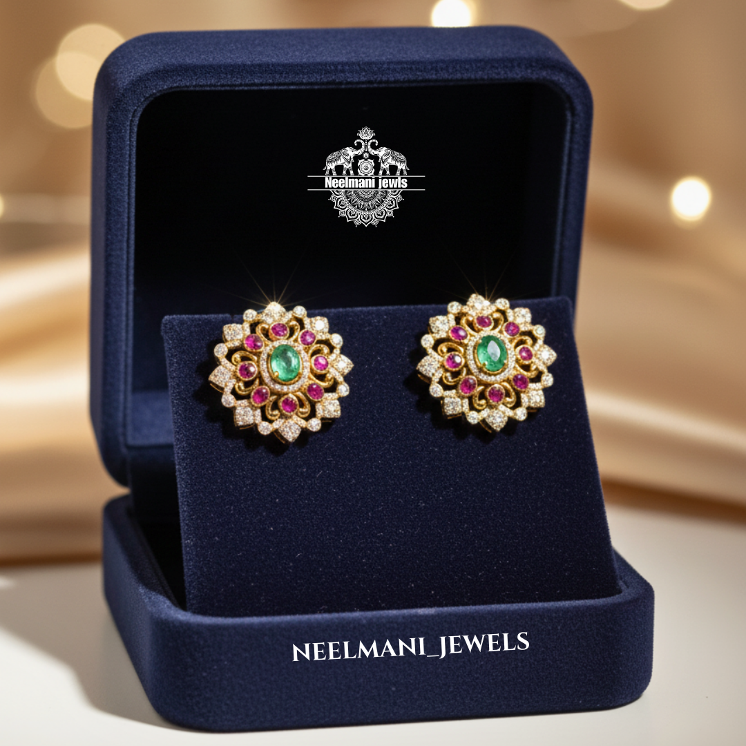 Pink Green Stone Earrings