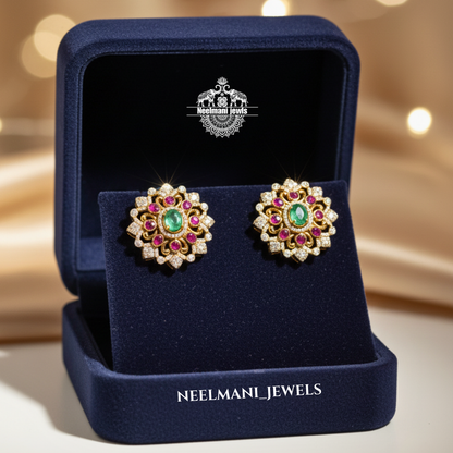 Pink Green Stone Earrings