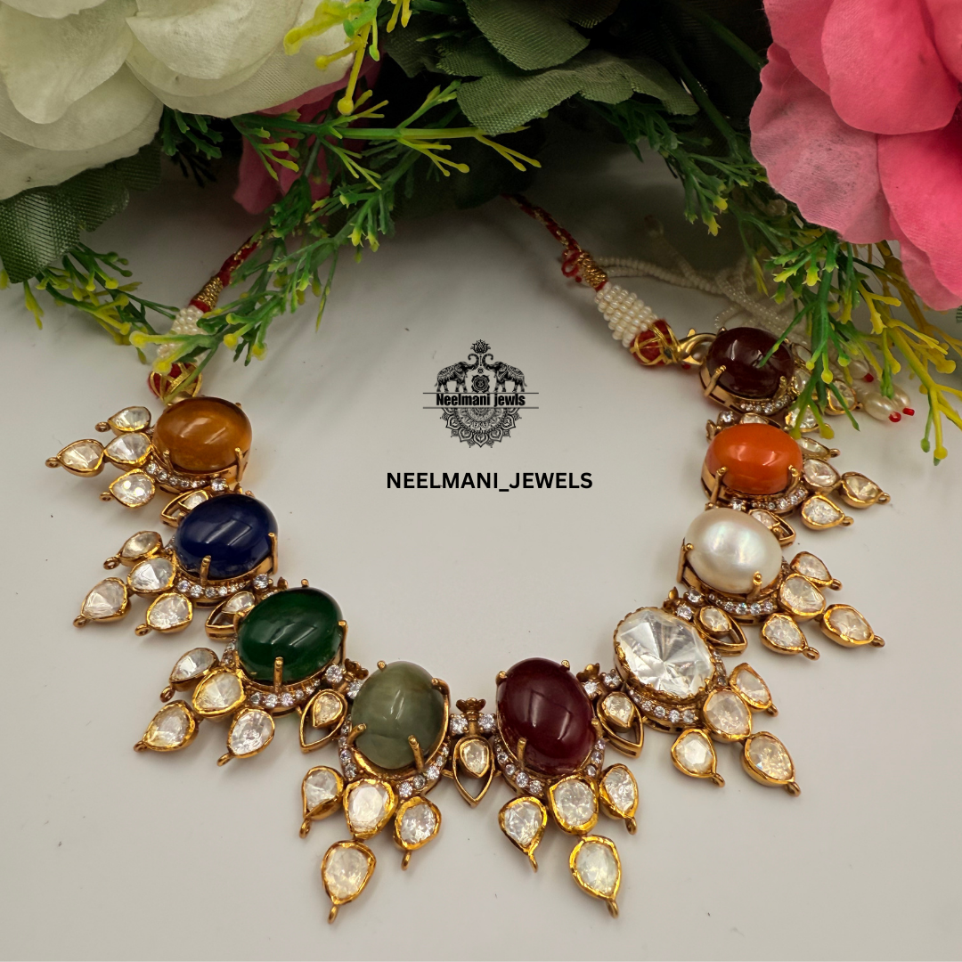 Navratna Kundan & Polki Necklace Set 