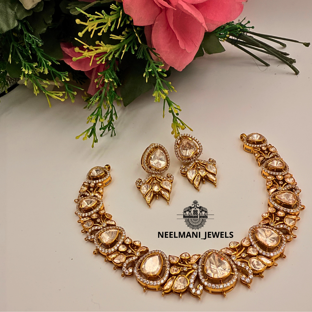 Latest Design Moissanite Polki Necklace Set