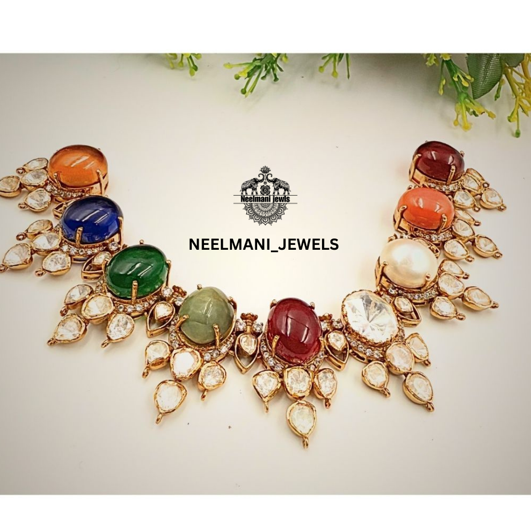 Navratna Kundan & Polki Necklace Set 
