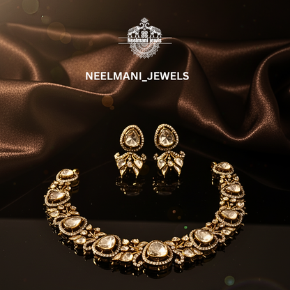 925sliver Moissanite Polki Necklace Set for Girls & Woman