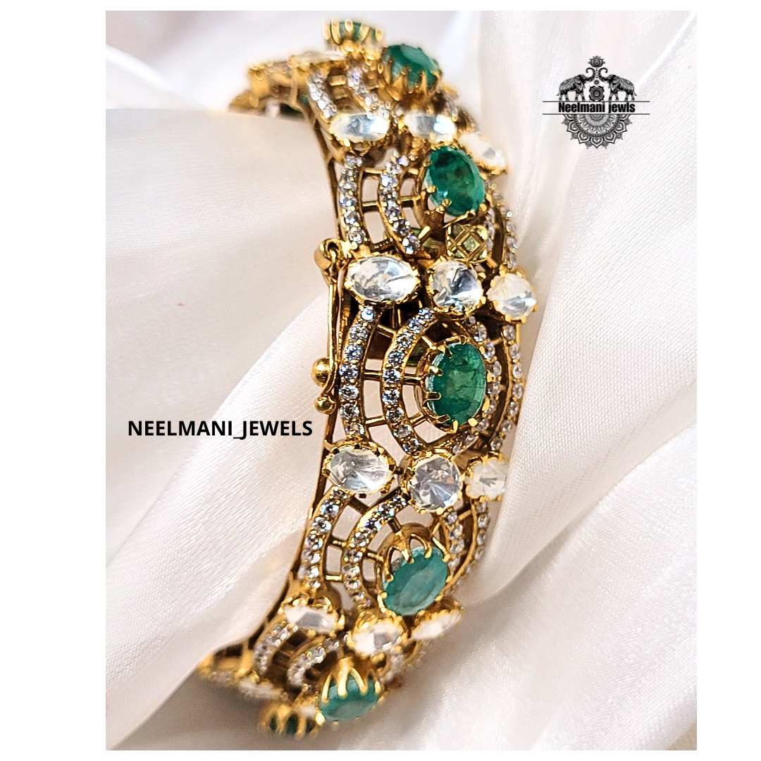 Green Stone Bangle – Luxury 925 Silver Bridal Kada Jewellery