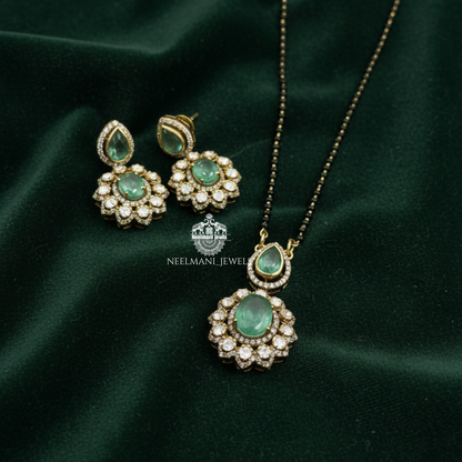 Green stone mangal sutra set