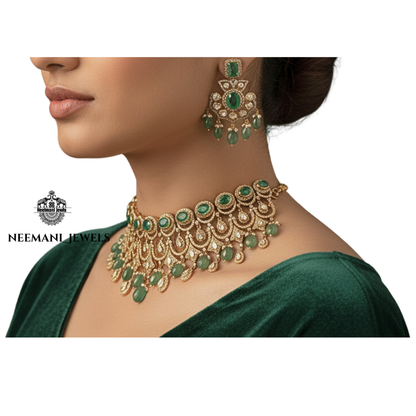Green Dublet Emerald Polki choker