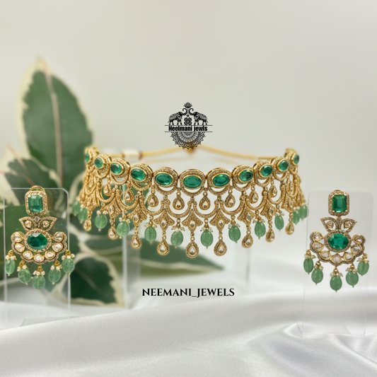 Green Dublet Emerald Polki choker