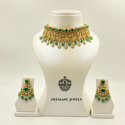 Green Dublet Emerald Polki choker
