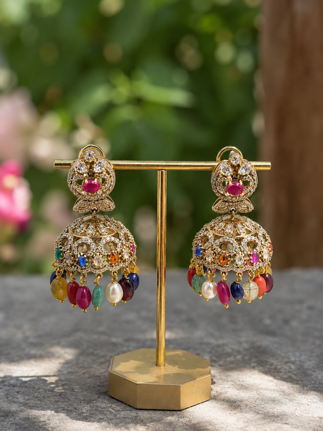 Designer Navratna Kundan Jhumka Earrings for Women Bridal Jewelry