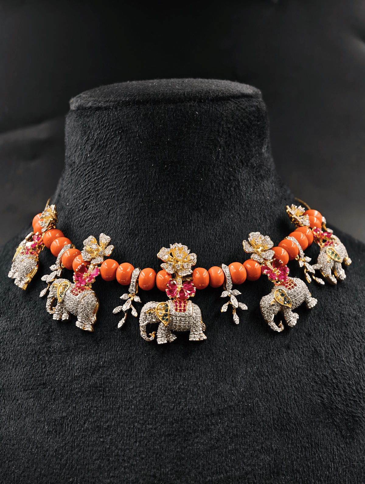 Orange Beaded Elephant Necklace