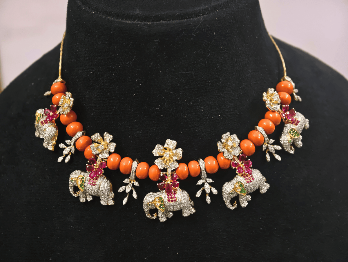 Orange Beaded Elephant Necklace