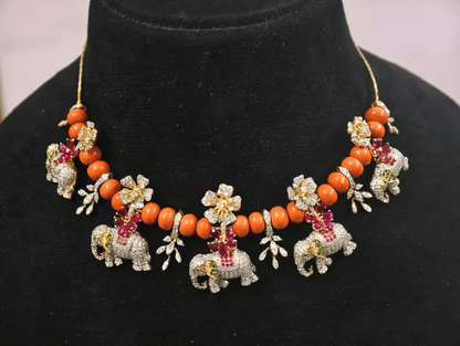 Orange Beaded Elephant Necklace
