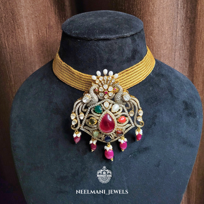 Big Navratna Pendant for Women | Traditional Ethnic Statement Jewellery