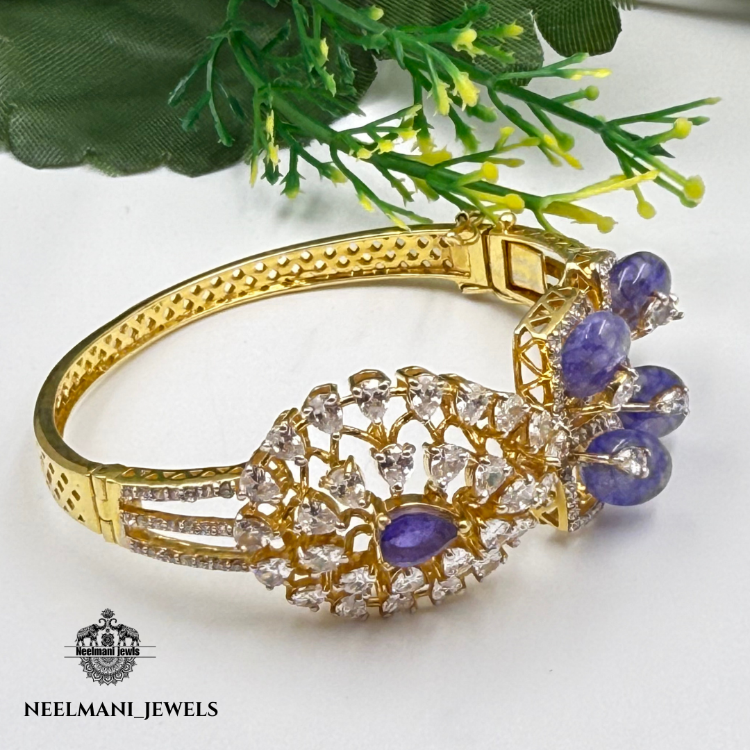 CORAL & Purple Stone Bangle in 925 Sterling Silver | Adjustable Anti-Tarnish Kada for Women
