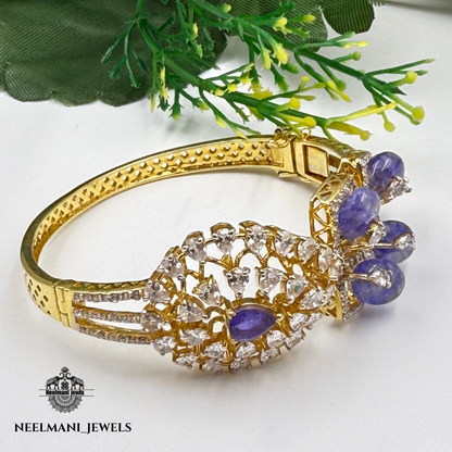 CORAL & Purple Stone Bangle in 925 Sterling Silver | Adjustable Anti-Tarnish Kada for Women