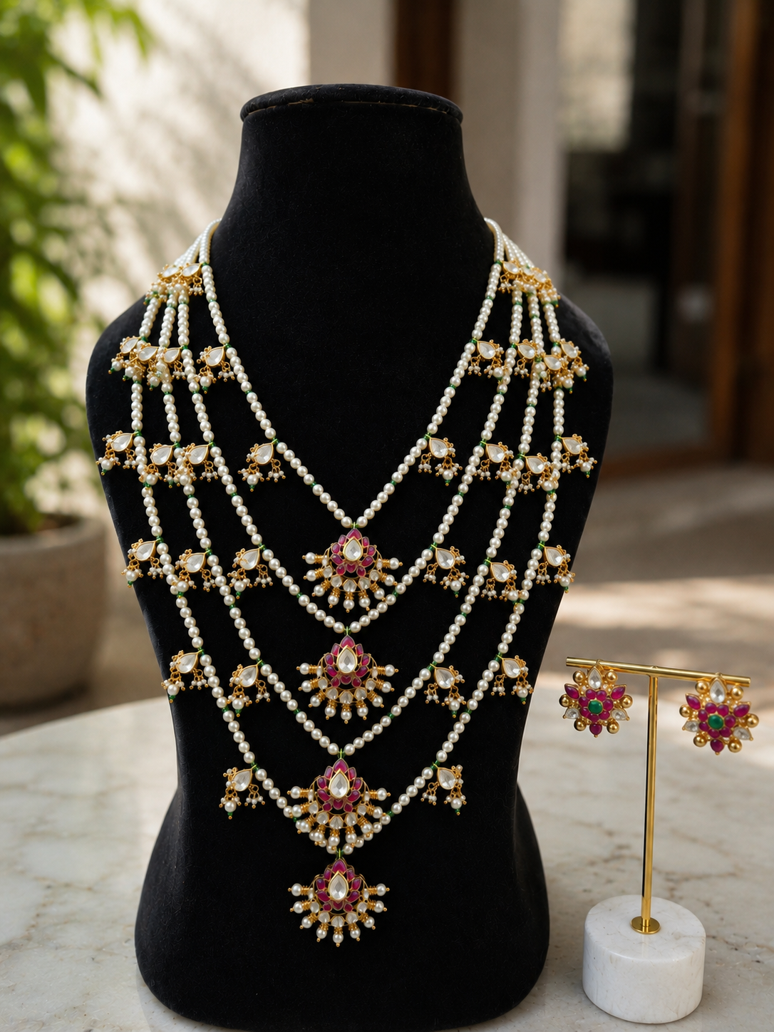 Pearl Polki Kundan Necklace Set for Women with Matching Earrings