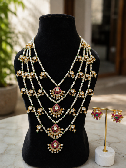 Pearl Polki Kundan Necklace Set for Women with Matching Earrings