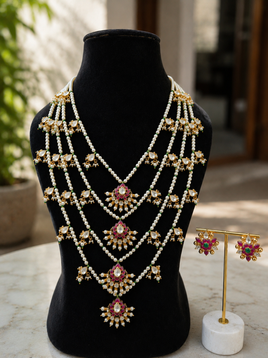 Pearl Polki Kundan Necklace Set for Women with Matching Earrings
