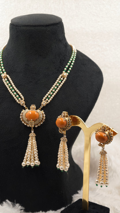 Pearl pendant necklace set for women with matching earrings