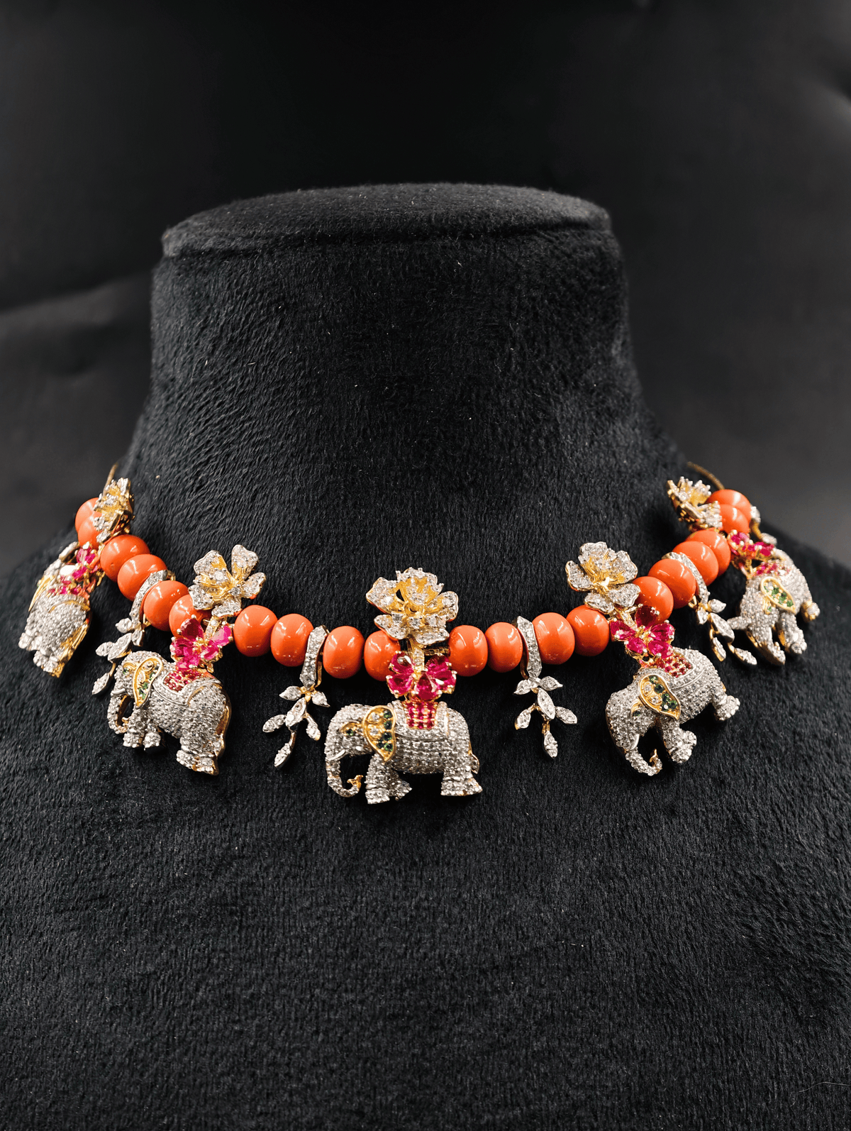 Orange Beaded Elephant Necklace