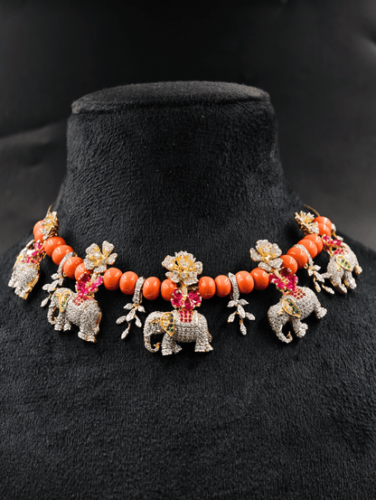 Orange Beaded Elephant Necklace