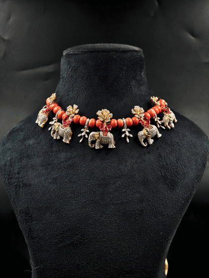 Orange Beaded Elephant Necklace
