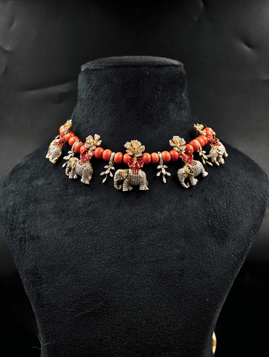 Orange Beaded Elephant Necklace