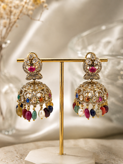 Traditional Navratna Kundan Jhumka Earrings for Women Wedding Wear