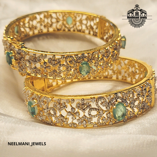 Gold Plated Diamond Green Stone bangle