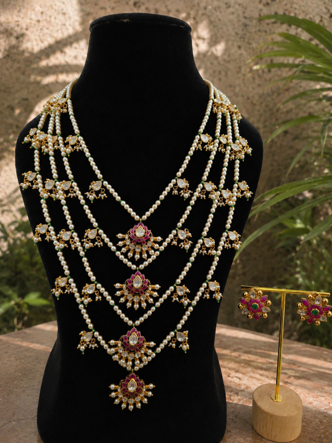 Luxury Wedding Pearl Polki Necklace Set for Women