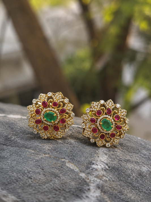 Affordable Ruby Green Designer Stud Earrings New Arrival for Women