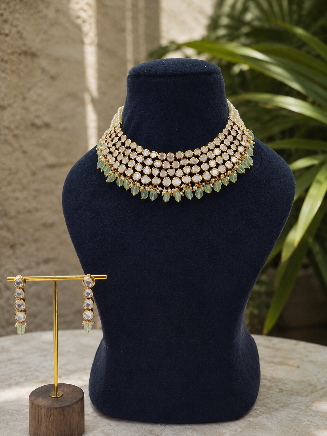 Designer Kundan Polki Bridal Choker Necklace Set with Matching Earrings