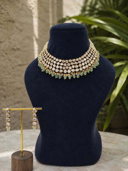 Designer Kundan Polki Bridal Choker Necklace Set with Matching Earrings