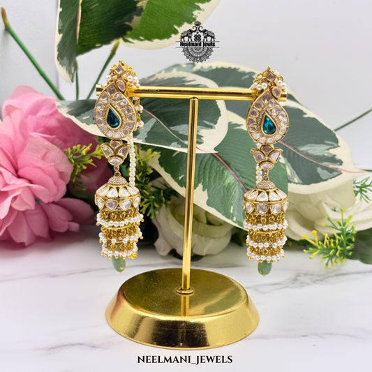 925 Silver Emerald Glow Moissanite Jhumki
