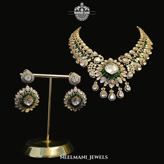 Luxury Big Moissanite Polki Haar Set | Bridal Wedding Jewellery