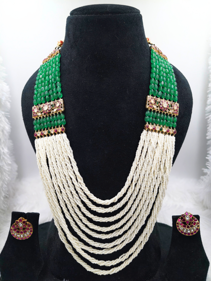 layered pearl necklace, pearl haar set, pearl haar with earrings,