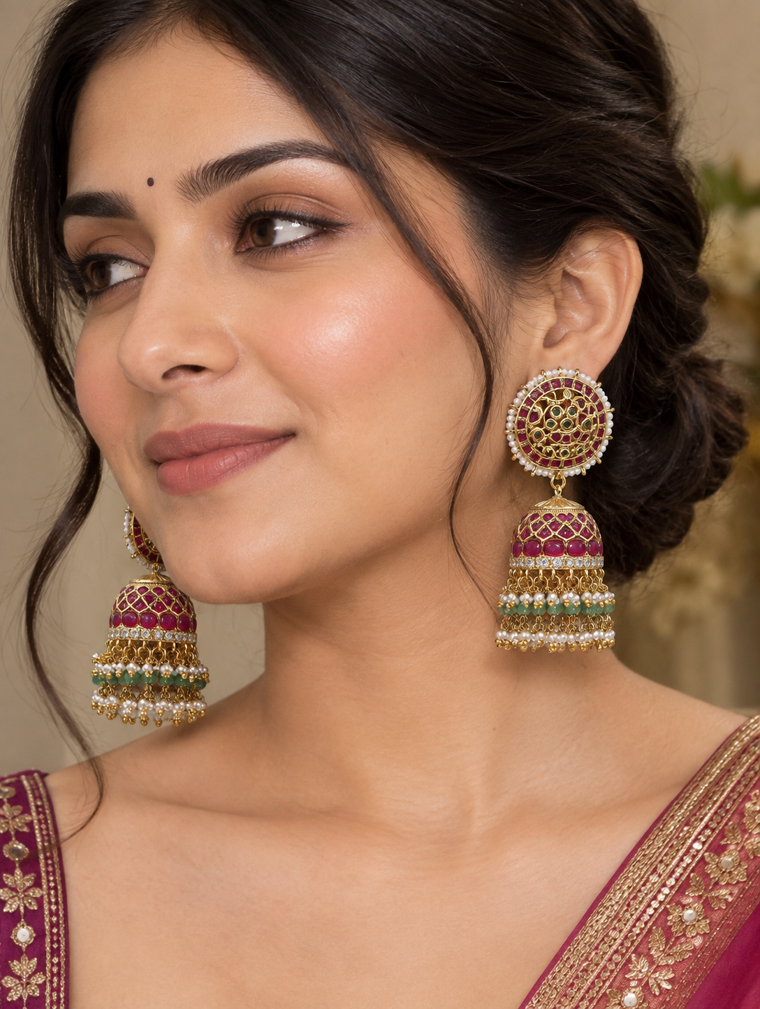 maroon pearl jhumka earrings for girls