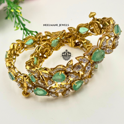 Moissanite green polki bangle