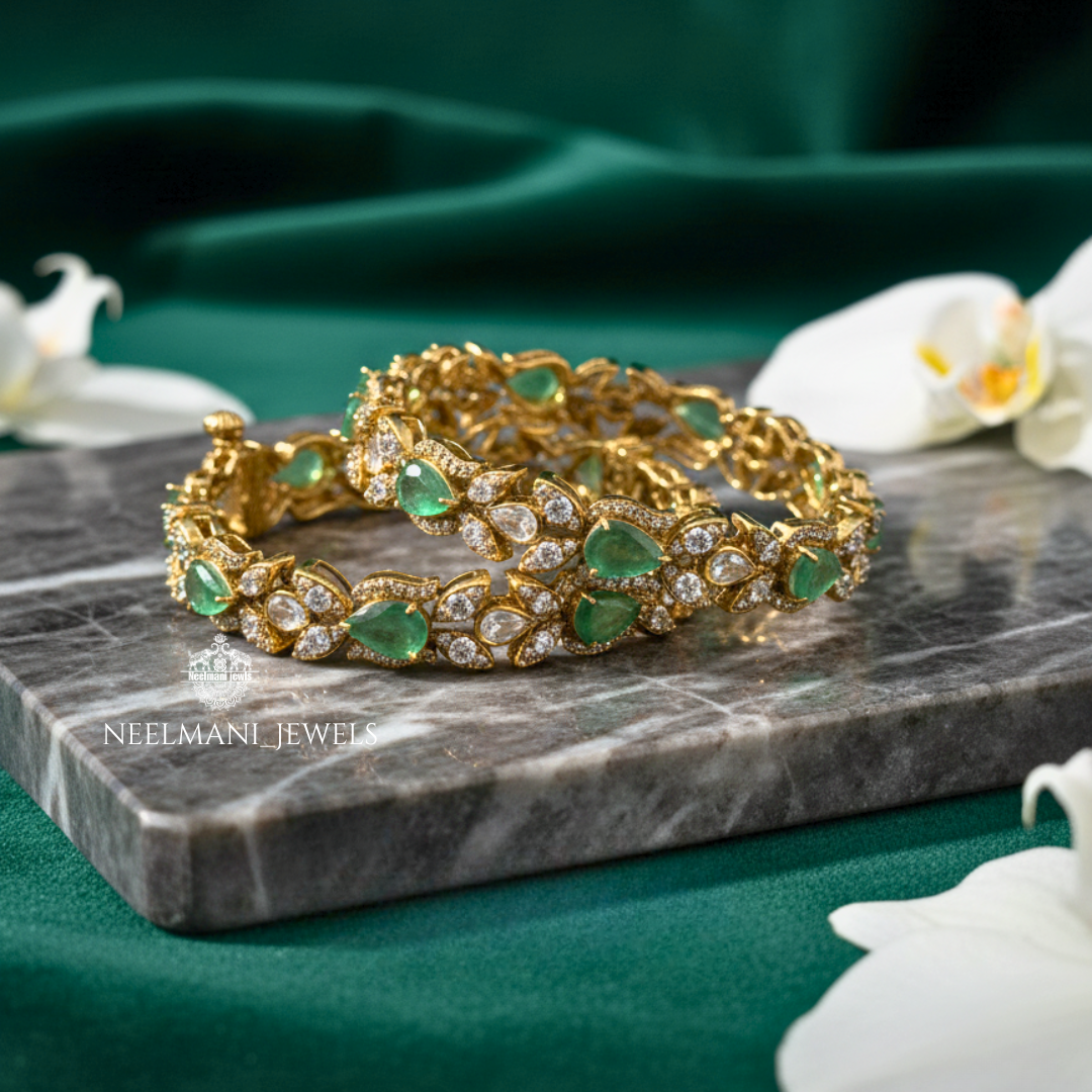 Moissanite green polki bangle