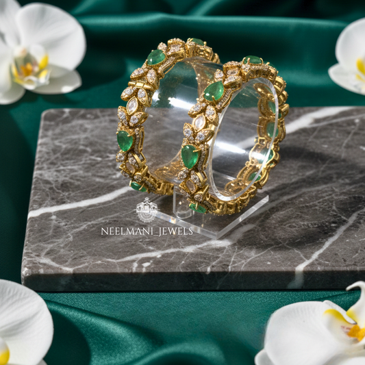 Moissanite green polki bangle